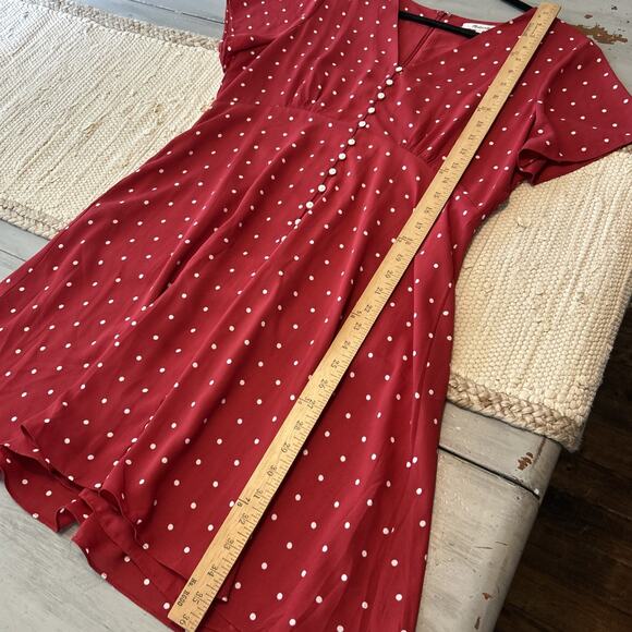Madewell Red White Polka Dot Button Front Swing Dress Sz 12 - Picture 7 of 10